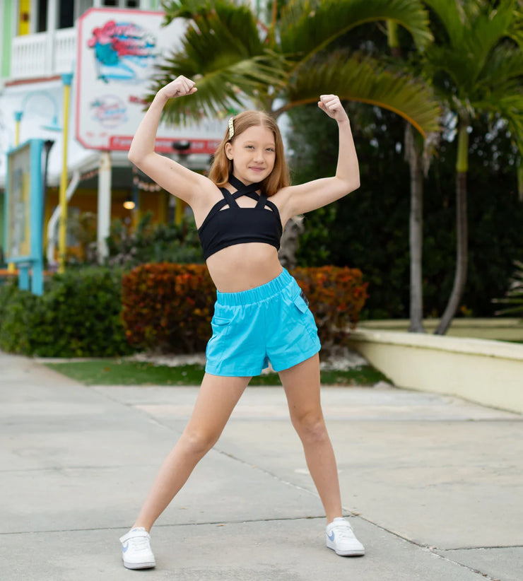 Oh La La Dancewear - The Run With It Cargo Shorts - Child/Adult (OLL297-NBL) - Neon Blue