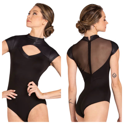 Danz N Motion -  Neve Shiny Rib Cap Sleeve Leotard - Adult (25124A) - Black
