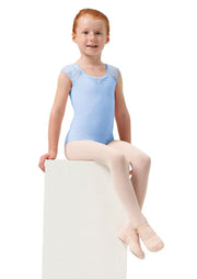 Mirella - V Neck Mesh Cap Sleeve Leotard - Child (M1558C) - Blue