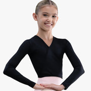 So Danca - Rida V-Neck Long Sleeve Mock Wrap Top - Child (SL207) - Black (GSO)