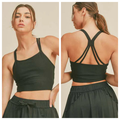 Kimberly C - Ribbed Cami Cropped Tank With Strappy Back - Adult (TP7027) - Black (GSO)