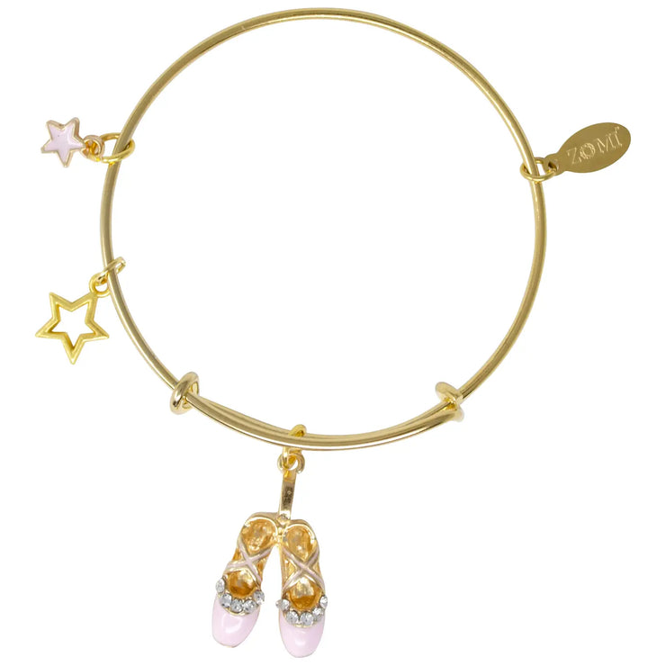 Zomi Gems - Ballet Pointe Shoes & Star Gold Bangle Bracelet (GSO)