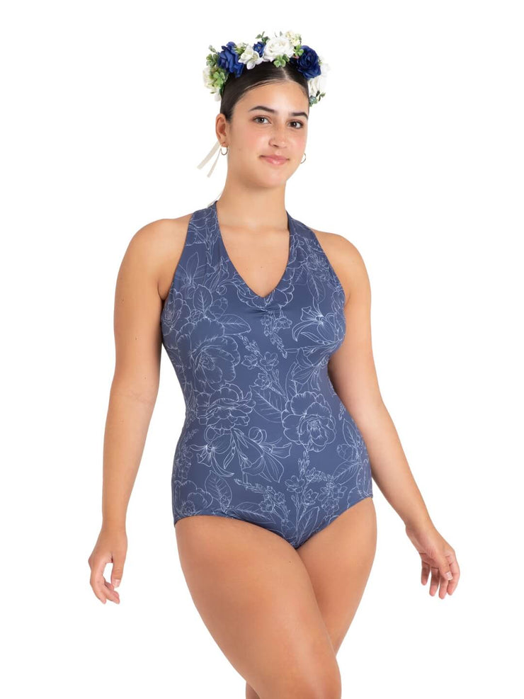 Capezio - Wildflower Chamomile Cross Back Leotard - Child/Adult (12086C/12086W) - Outline Floral Blue