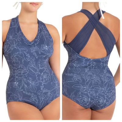 Capezio - Wildflower Chamomile Cross Back Leotard - Child/Adult (12086C/12086W) - Outline Floral Blue