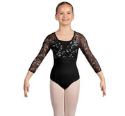 Bloch - Print 3/4 Sleeve V-Neck Fixed Wrap Top - Child (CZ5216) - Black