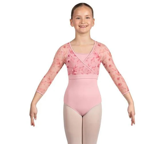 Bloch - Print 3/4 Sleeve V-Neck Fixed Wrap Top - Child (CZ5216) - Candy Pink