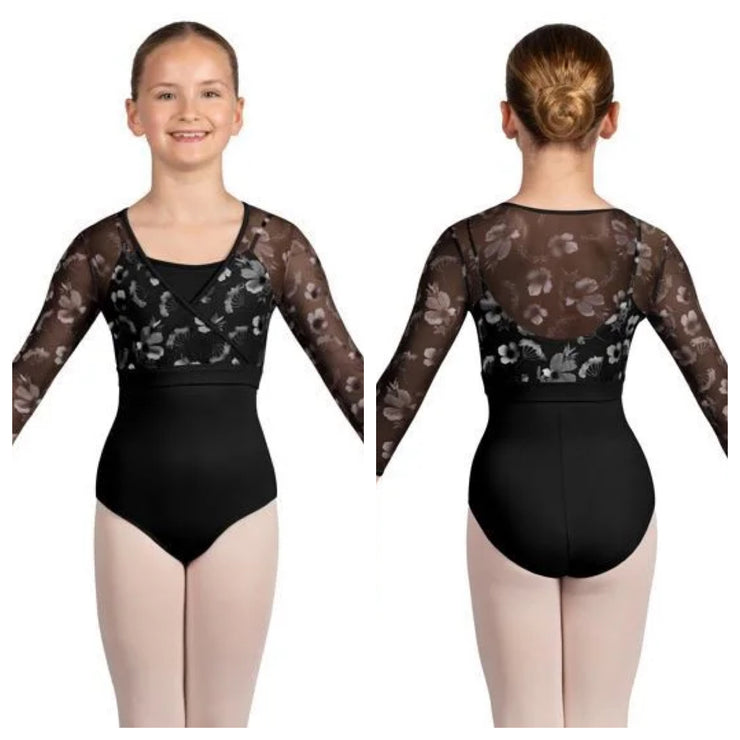 Bloch - Print 3/4 Sleeve V-Neck Fixed Wrap Top - Child (CZ5216) - Black