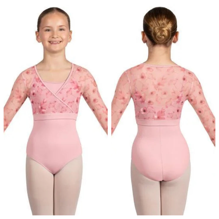 Bloch - Print 3/4 Sleeve V-Neck Fixed Wrap Top - Child (CZ5216) - Candy Pink