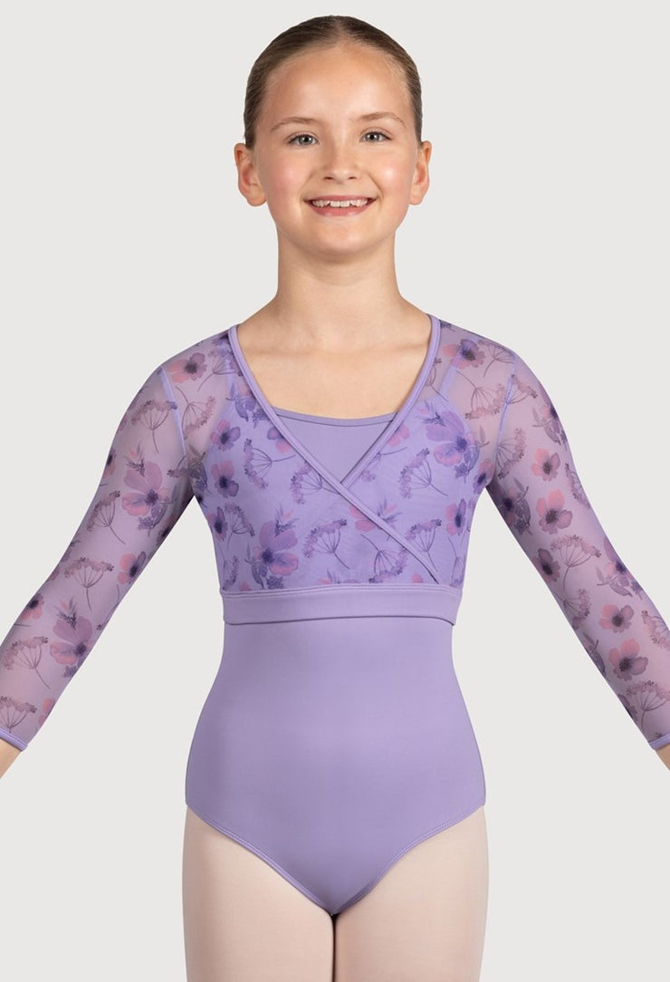 Bloch - Print 3/4 Sleeve V-Neck Fixed Wrap Top - Child (CZ5216) - Lilac