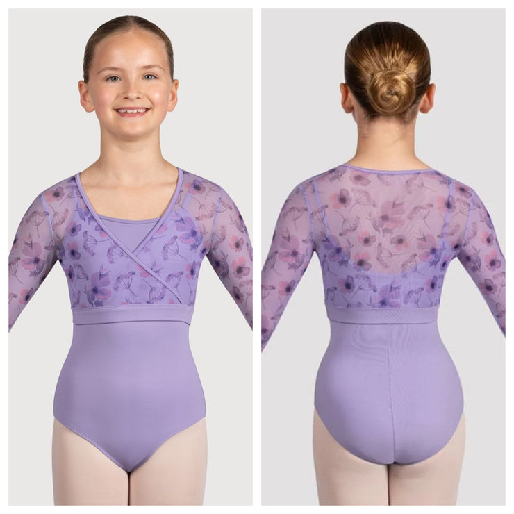 Bloch - Print 3/4 Sleeve V-Neck Fixed Wrap Top - Child (CZ5216) - Lilac