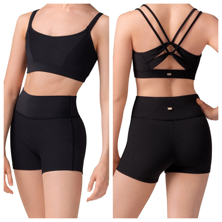 Mirella - Folded Waistband Stripe Shorts - Adult (M90001L) - Black