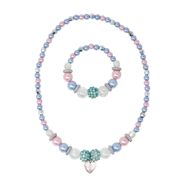 Pink Poppy - Blue Ice Princess Stretch Pearl Beaded Necklace & Bracelet Set - (NBM109) - Purple/Blue