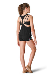 Kaia by Bloch - "Dream Play Shine" Printed Glitter Front Knot Back Tank Top - Child (KA047T) - Black (GSO)