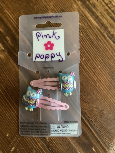 Pink Poppy - Owl Hair Clip - (HCG115) - Blue