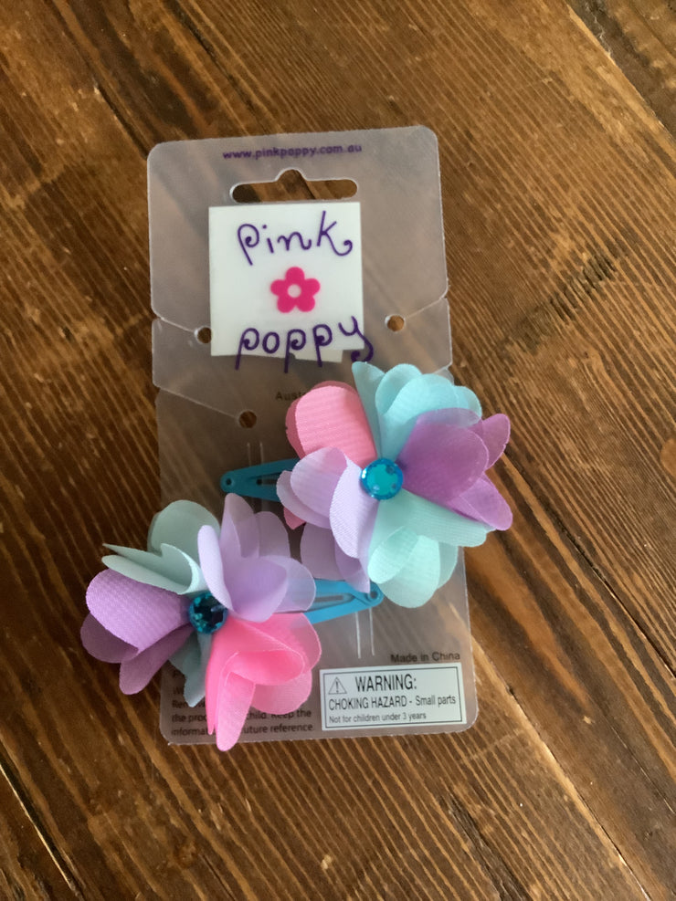 Pink Poppy - Flower Hair Clip - (HCG112) - Multicolor Blue Clips