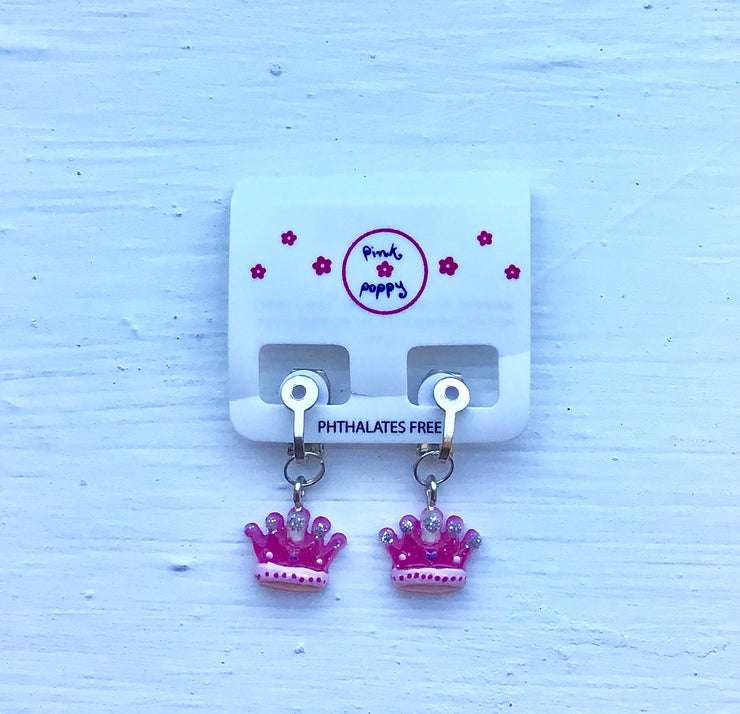 Pink Poppy - Princess Crown Clip-In Earrings - (2336) - Pinks