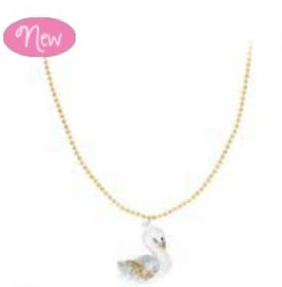 Pink Poppy - Swan Necklace on Chain - (NCG118) white/Pink/Yellow -  (GSO)