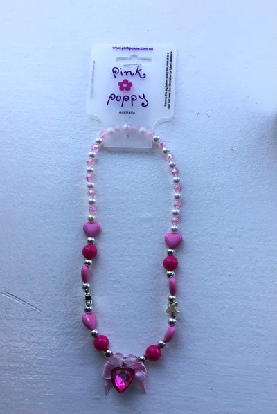 Pink Poppy - Beaded Heart/Star Necklace - (NCT313) - Pink (GSO)