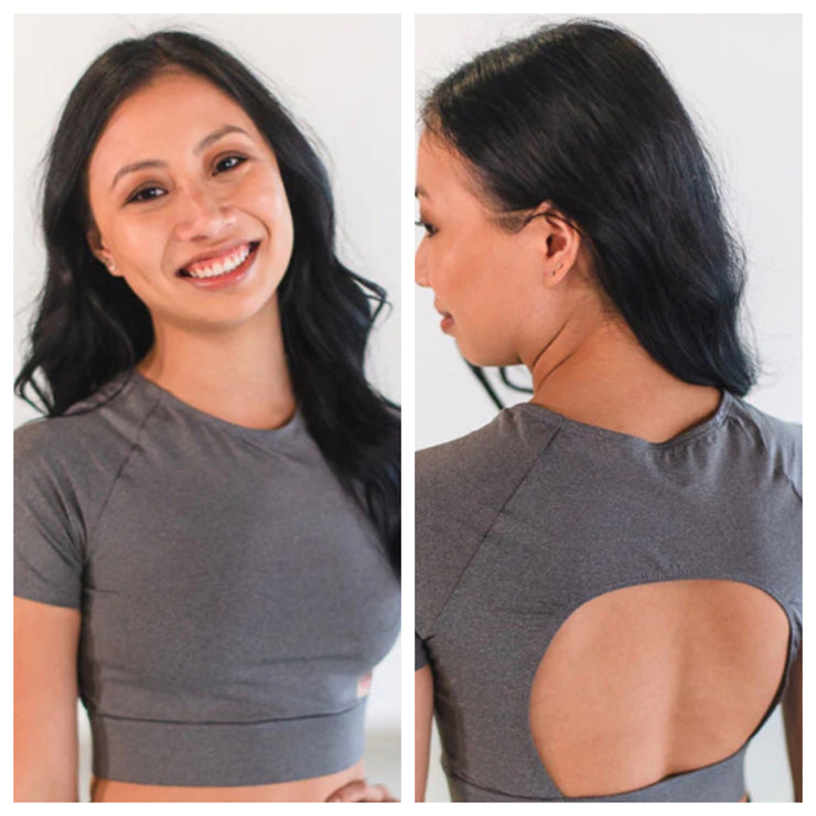Covet Dance - Open Back Crop Top - Adult (OB-CT-S) - Gray (GSO)