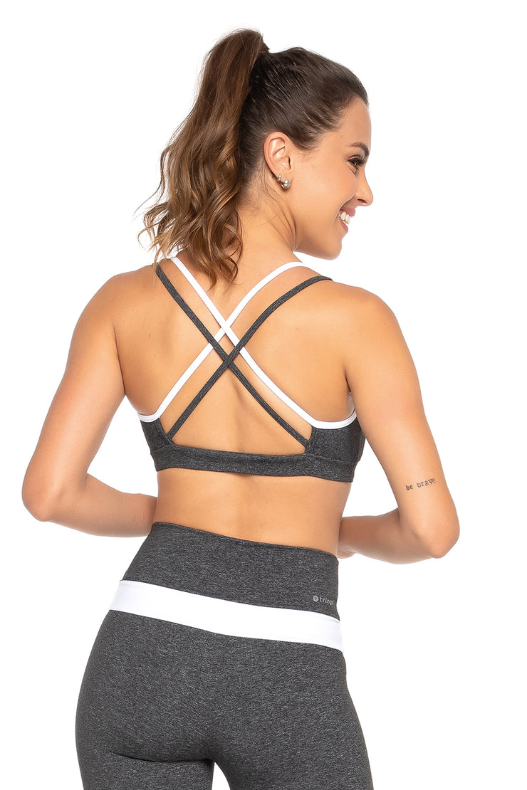 So Danca - Trinys Strappy Bra Top with Removable Padding - Adult (F-14217SP) - Black/Gray - FINAL SALE