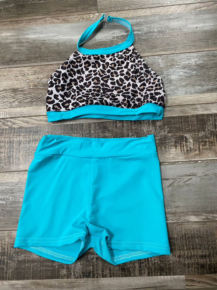 Zoë Laine - Leopard Print Halter and Short Set - Child - Turquoise FINAL SALE