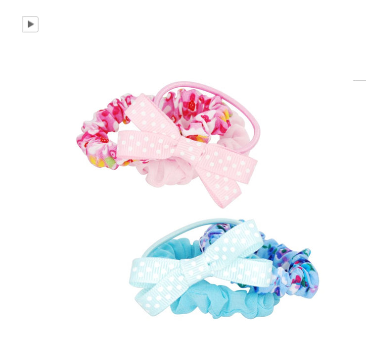 Pink Poppy - Scrunchie and Bow Hair Tie Set - (HBT312) - Blue (GSO)