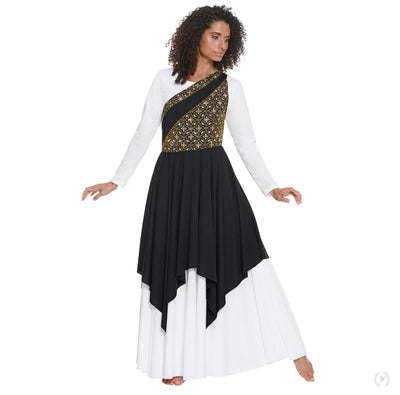 Eurotard - Divine Royalty Asymmetrical Praise Tunic - Adult (85567) - Black/Gold