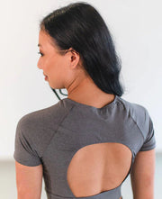 Covet Dance - Open Back Crop Top - Adult (OB-CT-S) - Gray (GSO)
