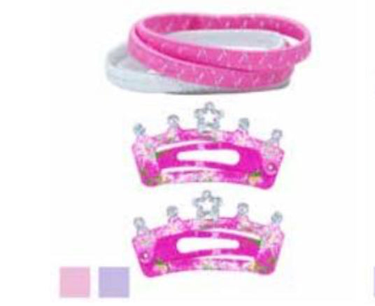 Pink Poppy- Princess Crown Barrettes with Hair Ties (HDG-489) - Pink/Purple (GSO)