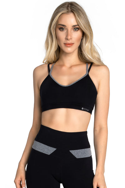 So Danca - Trinys Strappy Bra Top with Removable Padding - Adult (F-14217SP) - Black/Gray - FINAL SALE