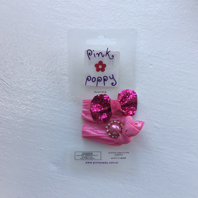 Pink Poppy - Bow and Pearl Tie Scrunchies - (SBT099) - Hot Pink (GSO) /